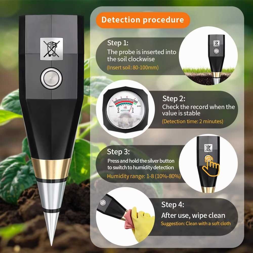2 In 1 Soil Moisture And Soil pH Meter Portable Digital Handheld