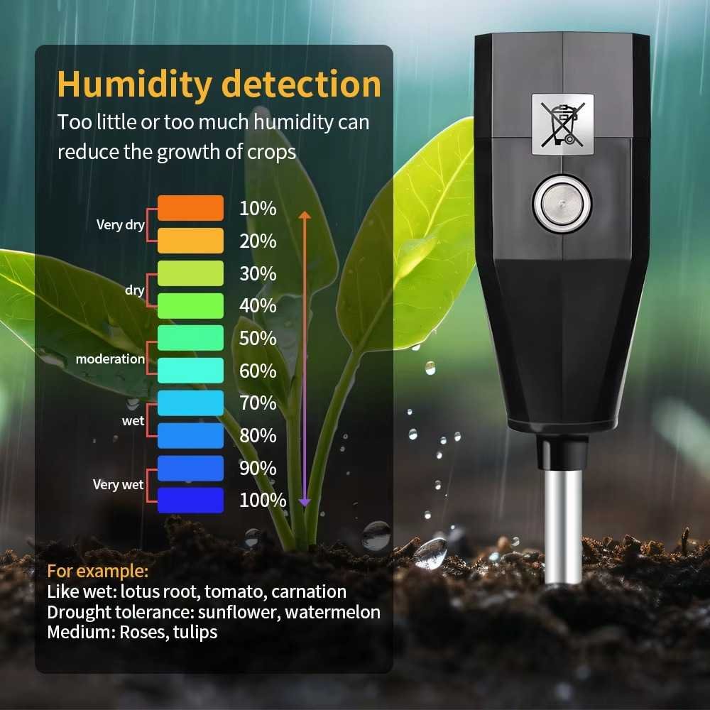 Soil Moisture & ph Meter No Need Battery Soil Tester (300mm Long Probe)